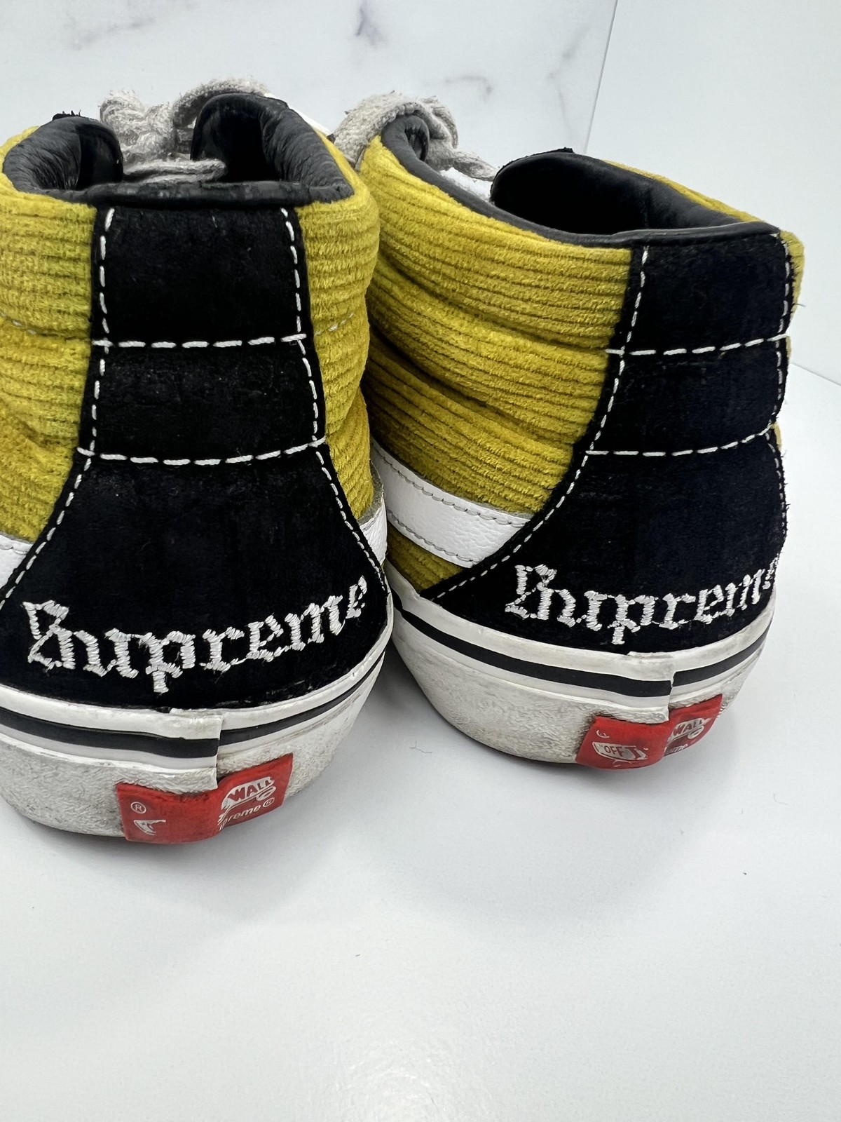 Vans X Supreme Sk8-Mid Pro Shoes Mens 8.5 Yellow Black Corduroy Skate Sneakers thumbnail 4
