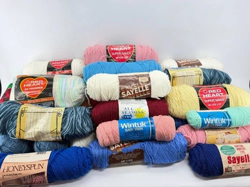 Vintage Yarn Lot 31 Skeins Red Heart Sayelle Wintuk Honeyspun Knit Crochet 9 lbs - product listing photo