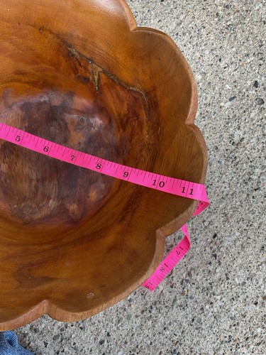 VTG Wood Salad Bowl Set-MCM-6 Piece -Ruffled Edge-Scallop Rim Flower MCM BOHO - Picture 4 of 11