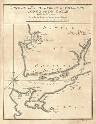 Carte de L'Embouchure de la Rivière de Congo ou de Zayre. BELLIN 1747 alte Landkarte