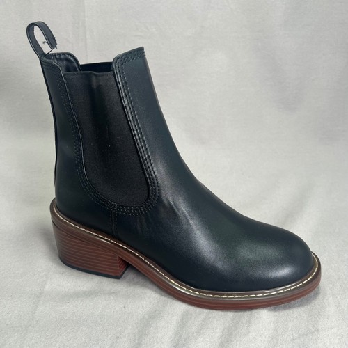 Steve Madden Laurely Black Leather Chelsea Ankle Booties Block Heel Size 9.5M
