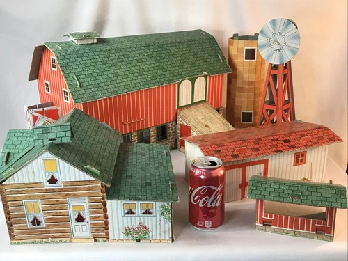Marx HAPPI TIME Sears Barn 1949 Toy Farm Chicken Coop Silo Playset 6 Buildings