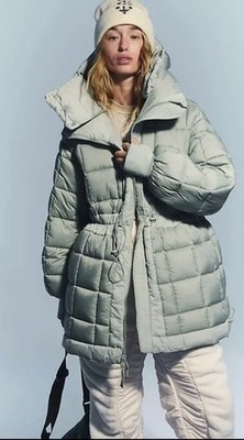 S Free People Movement Like A Dream Long Reversible Puffer Jacket Hood Aqua NWT
