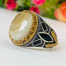 Bold Men Ring STERLING SILVER 925K Natural yemeni AGATE AQEEQ all Sizes