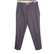 Veronica Beard Women  s Gemini Check Crop Pants Red Multi 6 Wool Blend Trousers