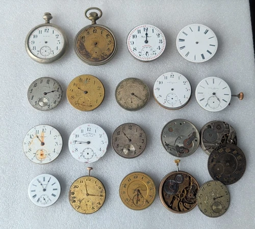 Antique Vintage Elgin Waltham Hamilton Hampden + Pocket Watch Movements Parts