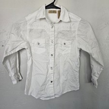 Wrangler Girl Small White Long Sleeve Shirt Pearl Snap Button Embroidery Western