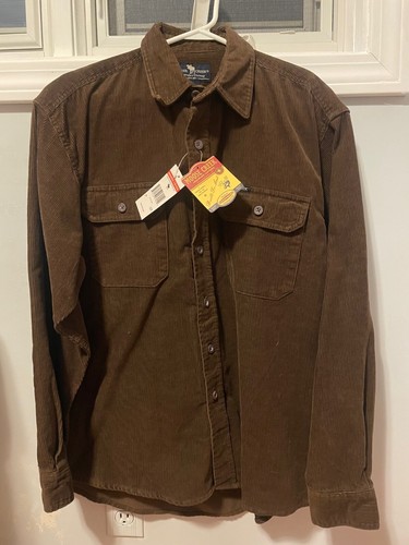 Camicia Moose Creek in velluto a coste uomo M marrone 100% cotone tasche con bottoni NUOVA CON ETICHETTA