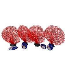 Penn-Plax Red Fan Coral 4 pack Red Aquarium Fish Tank Plant Foliage Decoration