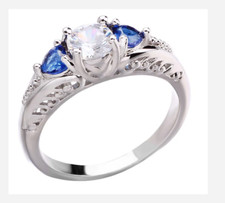 SILVER BLUE HEART GEMSTONE RING SIZE 5 6 7 8 9
