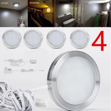 4PC 12Volt Under Cabinet Lighting Kit LED Counter Kitchen Closet Puck Light Plug