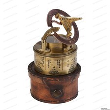 Vintage Brass Sundial Compass with Leather Case Antique Marine Navigation I...