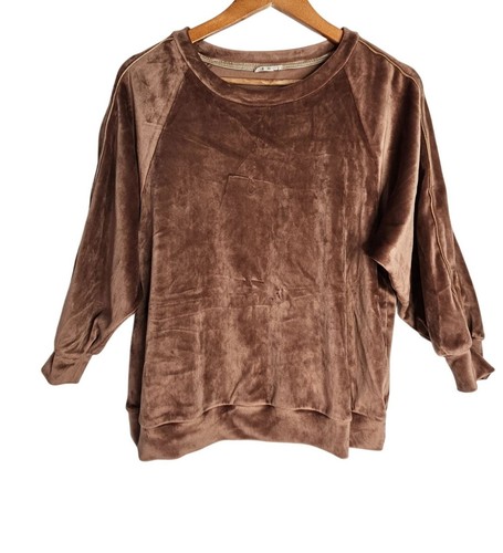 POL Velour Soft Brown Pullover Stretch Sweatshirt Women Size S Relaxed Fit - Picture 5 of 6