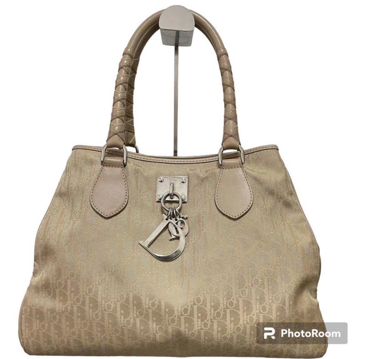 Sac à main CHRISTIAN DIOR breloque trotteur beige toile cuir
