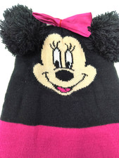 Disney Minnie Mouse Beanie Black  Pink pom-pom Mouse Ears Pink Bow Toddler Kids