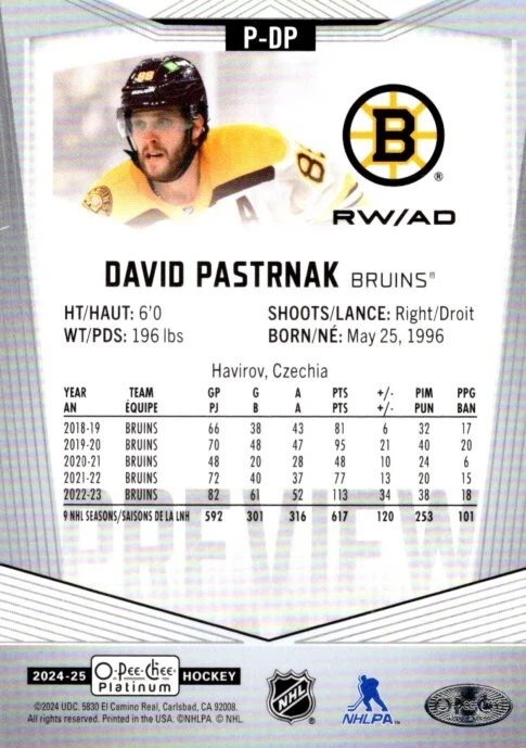 2024-25 O-Pee-Chee Platinum Preview Rainbow #P-DP DAVID PASTRNAK   SP - Image 2 of 2