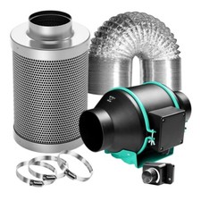 MARSHYDRO 6" Ventilation Inline Fan Carbon Filter Duct thermostat tent grow kit