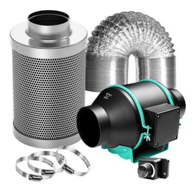 MARSHYDRO  6'' Ventilation Inline Fan Carbon Filter Duct thermostat tent grow kit
