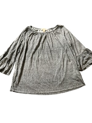 MICHAEL MICHAEL KORS Womens Sz SmBlack White Abstract Animal Print Ruffle Blouse