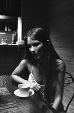 negative, sexy pinup girl, Beauty Queen Polly Middleton with coffee 1972 n322119