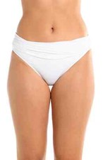 NEW LA BLANCA Island Goddess Shirred Band Hipster Bikini Bottoms Size 14 White