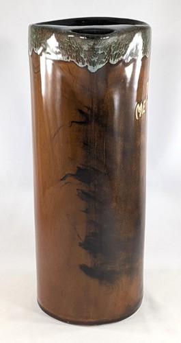 Van Briggle Tall Souvenir Pitcher, Brown With Drip Glaze, Branded "The Meyers" - Picture 3 of 6