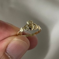 Genuine 9CT Yellow Gold Claddagh Heart Ring - Baby to Adult A-S Sizes - Gift Box
