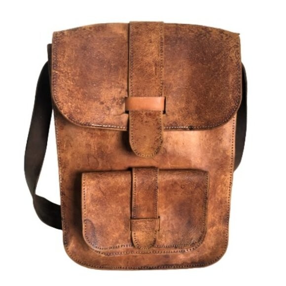 Vintage 70s distressed rectangular shaped brown l… - image 1