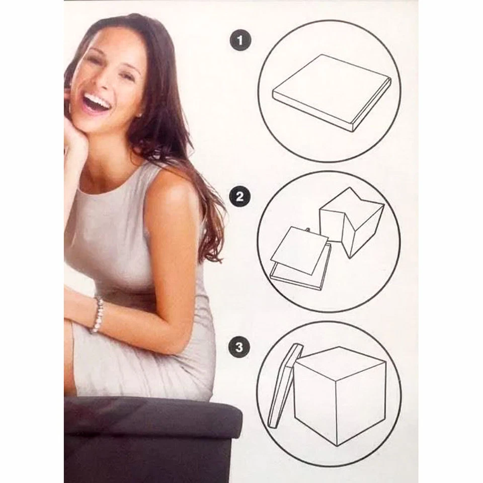 Home Office Portable Storage Ottoman Box Seat Footstool Footrest Brown NEW - Image 3 of 4