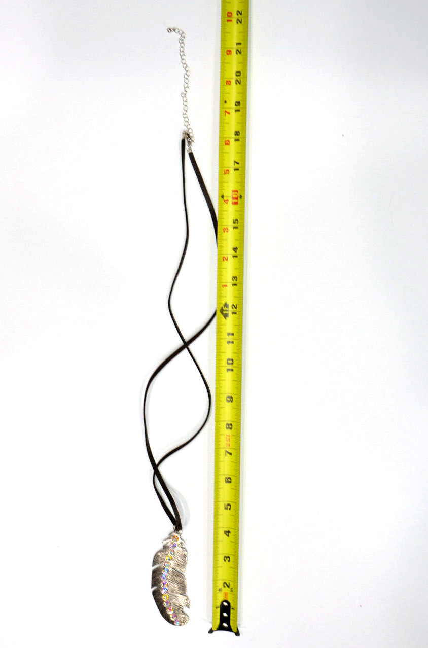 Feather Pendant Statement Necklace Silver Tone Mu… - image 3