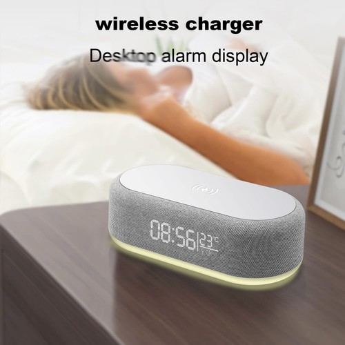 Digital Alarm Clock 15W Phone Wireless Charger Thermometer Date LED Night Light - Picture 11 of 16