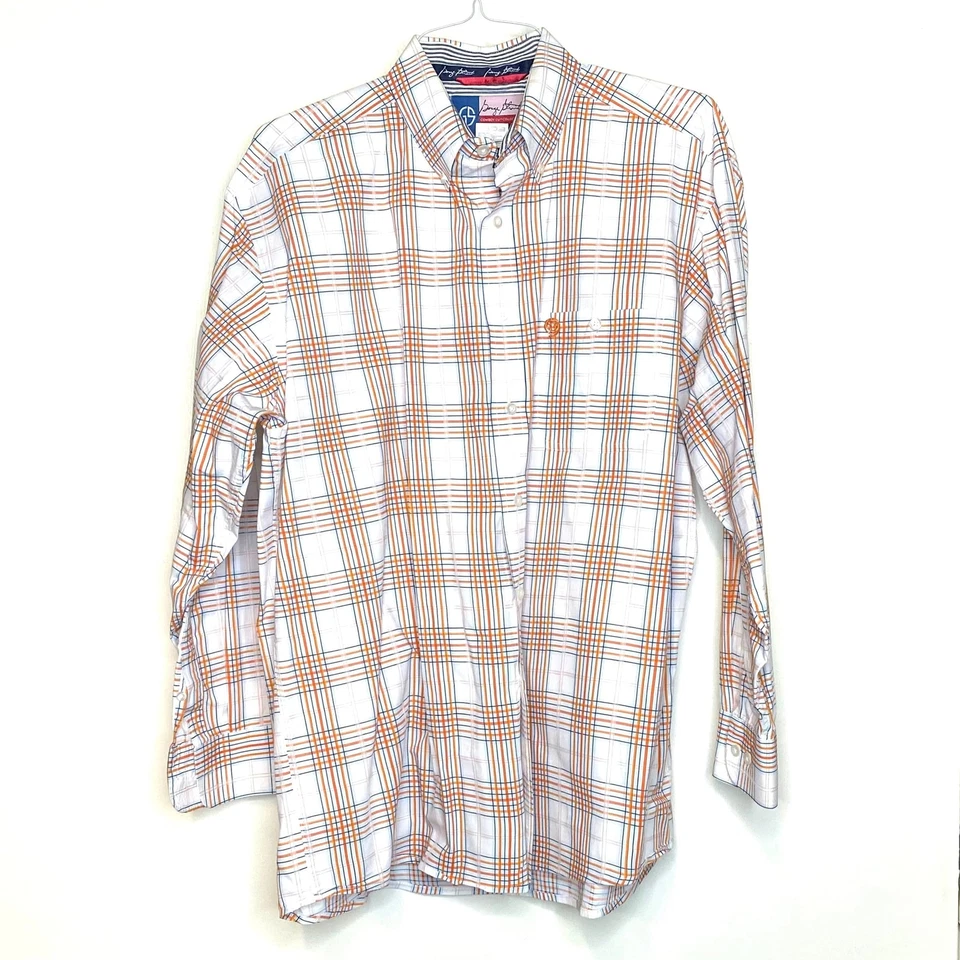 Camisa Western para Hombre Wrangler George Strait XL Naranja/Blanco A Cuadros Abotonada