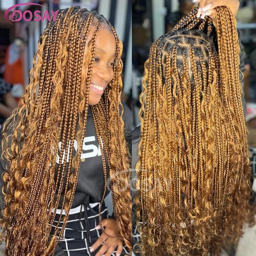 Full Lace Front Perücken Synthetik Box Braided Wig Curly Ends Boho Braided Lace Wigs - Bild 7 von 10
