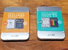 Art 101 Mini Travel Kit Creative Tools: Set of 2; 1 Sketch and 1 Coloring Tin