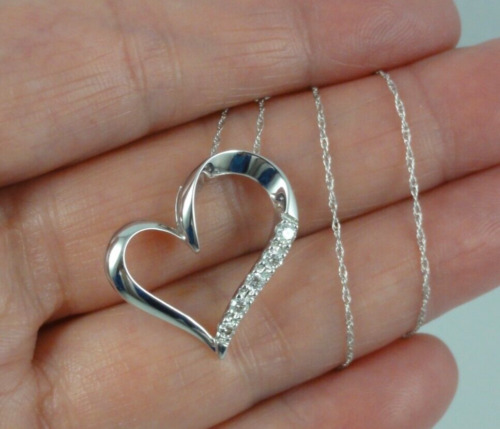 LLJ 10K White Gold Diamond Heart Pendant On Midas… - image 1
