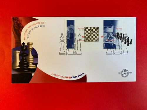 NETHERLANDS 2001 FDC 434 CHESS BOARD MAX EUWE PAWN QUEEN KING BISHOP CASTLE