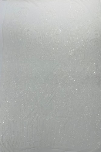 FEATHER - Design Sequins Embroider 4 Way Stretch Mesh Fabric By Yard - 第 1/5 張圖片