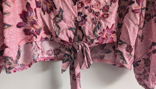 Proud Poppy Cropped Blouse Women's Sz 16 Pink Floral Self Tie 1/2 Sleeves - Picture 3 of 23