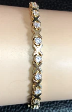GOLD Plated Sterling Silver CZ Tennis Bracelet Xo Hugs Kisses 925 7" 11g 3378