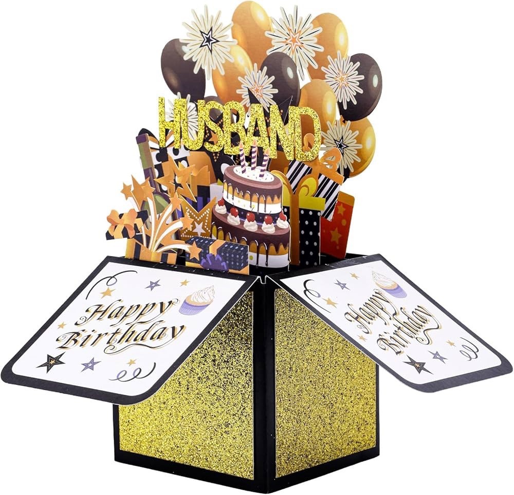 Happy Birthday HUSBAND Pop-Up Card Shiny 3D Pop up Envelope & Greeting Creative