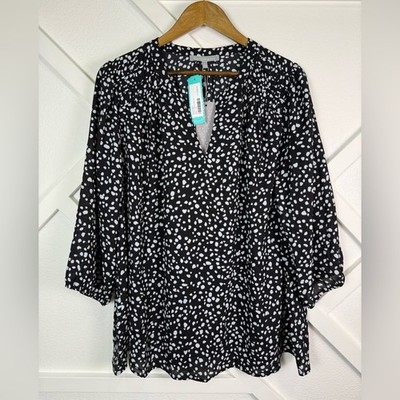 NWT Daniel Rainn Stitch Fix Rachel Relaxed Blouse Black White Spot Print Size 2X