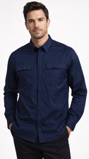 Alfani Mens Shirt New L Navy Blue Long Sleeve Collared Front 2 Pockets Solid