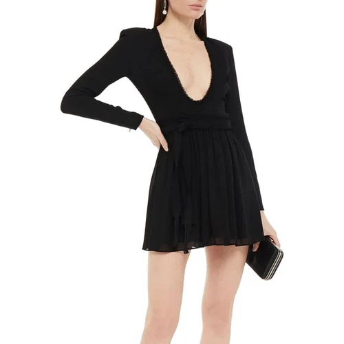 SAINT LAURENT (YSL) SAINT LAURENT Paris mini abito in crepe de chine sfilacciato con cintura