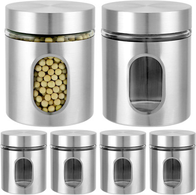 6 Pack 20oz Stainless Steel Glass Kitchen Canisters Airtight Food Storage