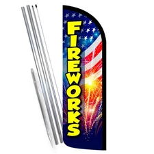 Fireworks Premium Windless Feather Flag Bundle (Complete Kit) OR Optional Replac