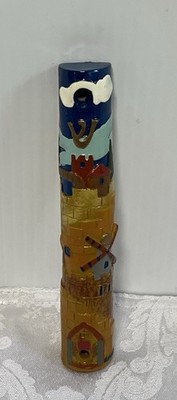 Yair Emanuel 12cm Mezuzah Case   Jerusalem/Old City/Windmill   3D   Hand Painted
