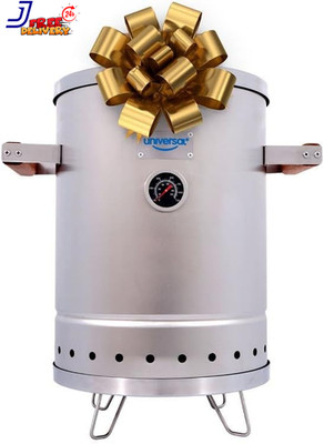 (6-Pound) Stainless Steel (Small) Charcoal Barrel Smoker with Thermometer & Airl