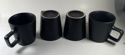 Pure Living Set of 4 Black Stoneware Coffee Mugs Square Handle Matte 3.5''