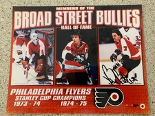 FLYERS BROAD STREET BULLIES HOF SIGNED 8x10 BOB CLARKE BILL BARBER BERNIE