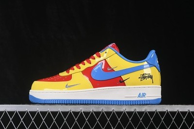 Custom Nike Air Force 1 Low Yellow Red Blue Hand-Painted Graffiti Sneakers US9.5